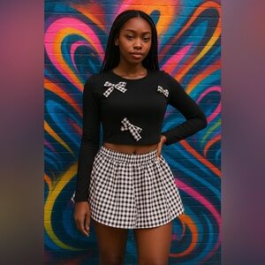 Gingham Baby Doll 2 Pc Bubble‎ Skirt Set Medium Bow Tie Cottage Meets City Girl